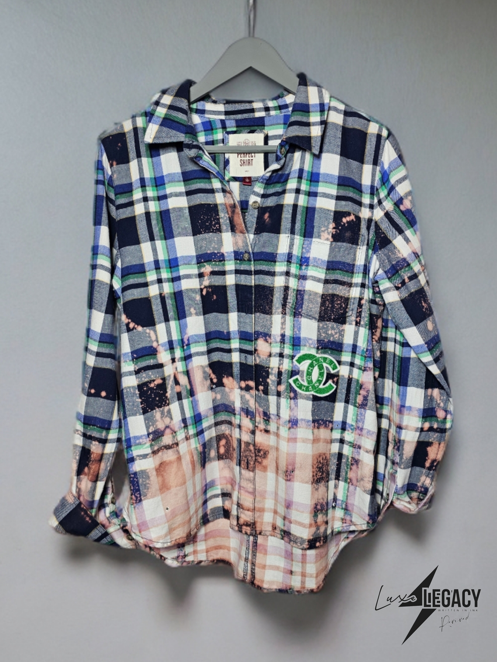 Bleached Flannel Button-Down With Designer Inspired Patches